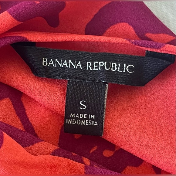 Banana Republic Tank Top Cami Blouse Bright Orange/Red W/ Purple Print SIZE S - Picture 8 of 10